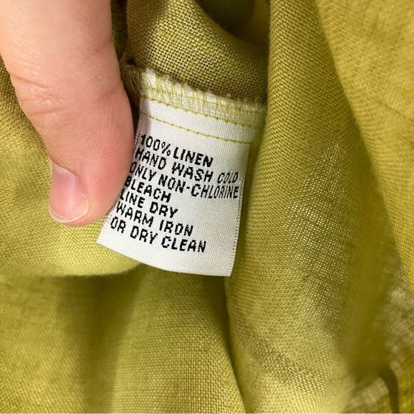 Talbots Chartreuse Irish Linen Button Up 3/4 Sleeve Shirt Green-Yellow Top 8 - Picture 4 of 5